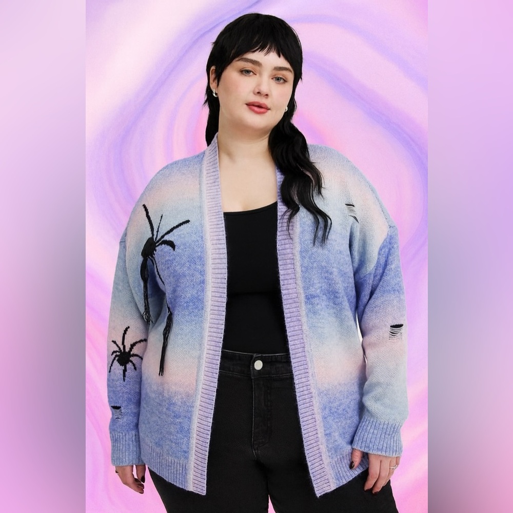 Torrid Blue Purple Pink Ombré Open-Front Spider  Cardigan, 2X, NWT! - Picture 10 of 16